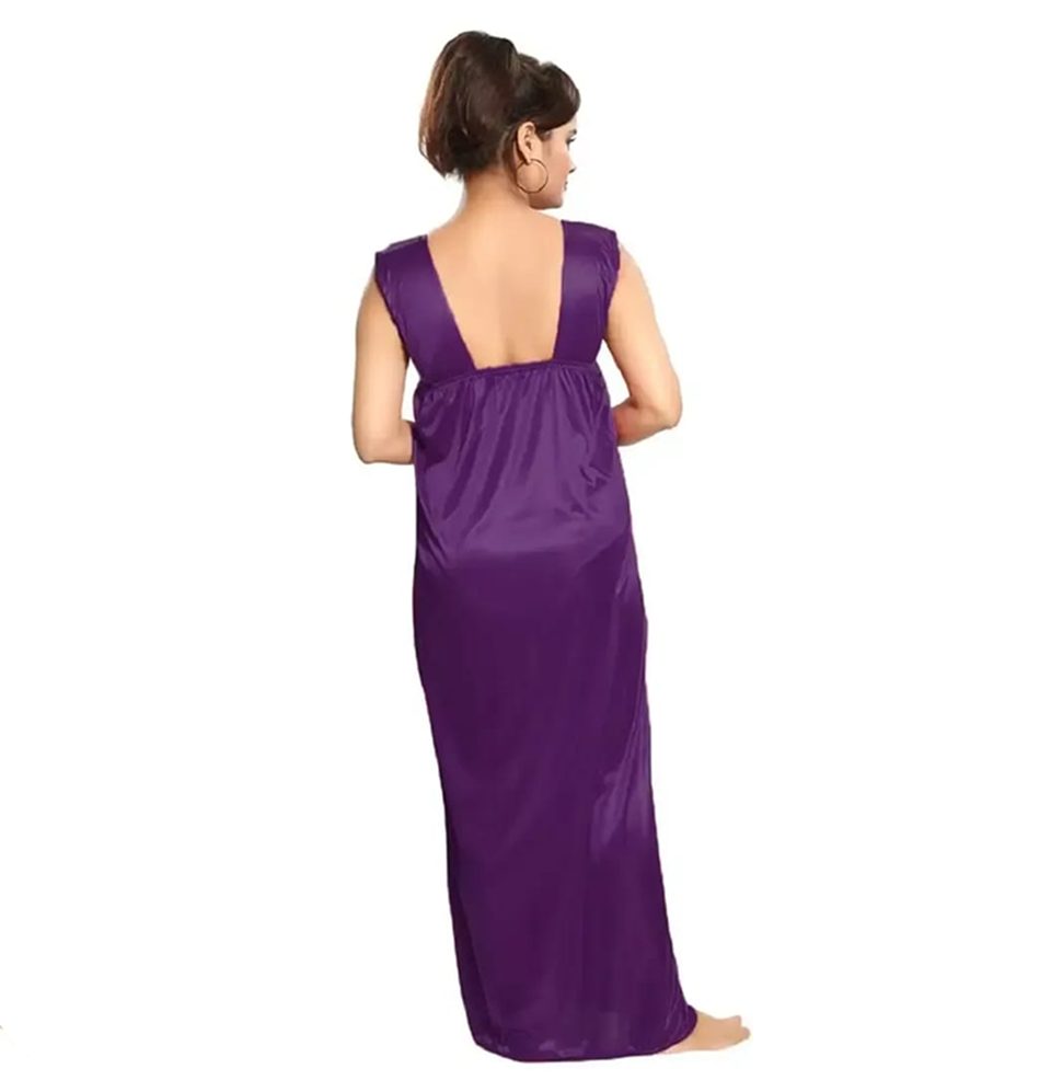 Romaisa Women's Satin Solid Maxi Length Nighty, Wrap Gown