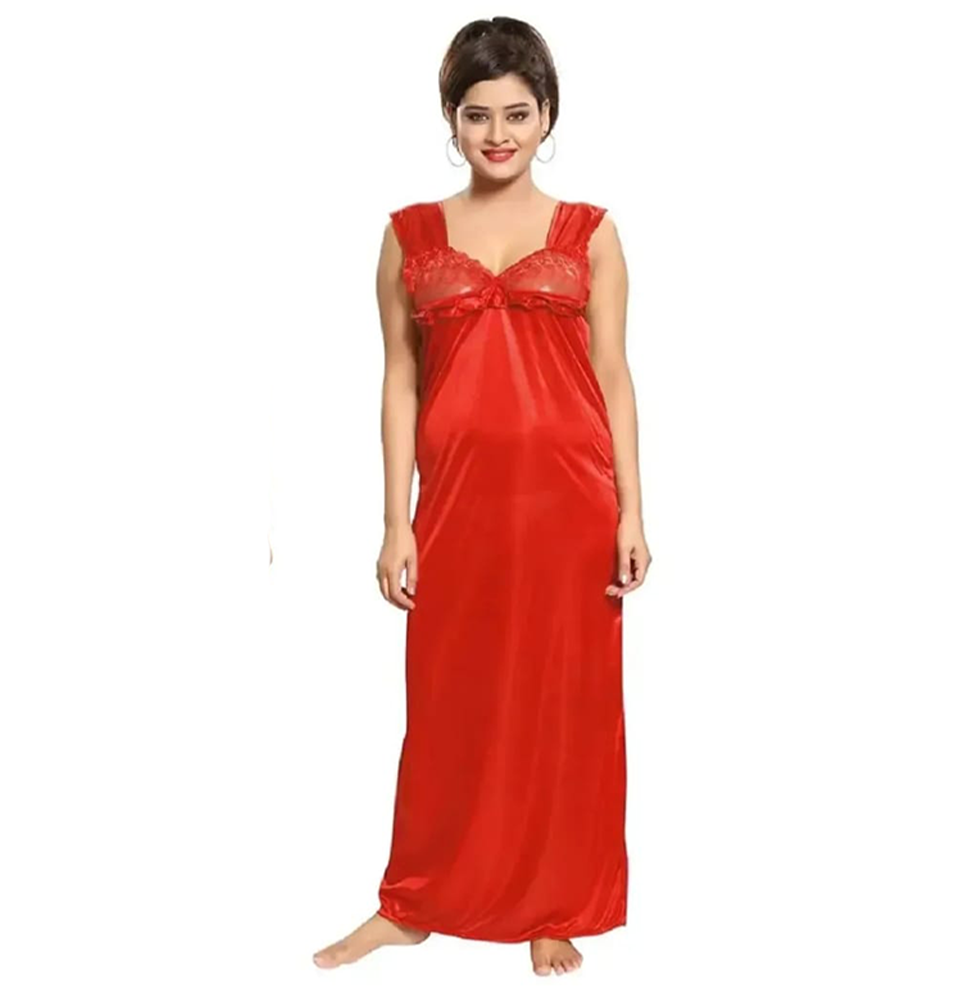 Romaisa Women's Satin Solid Maxi Length Nighty